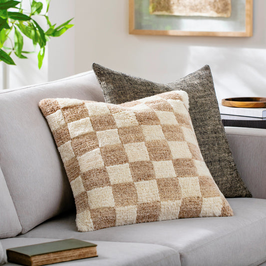Lukas Pillow - 481439 by Surya in ivory, tan. Made from front: 80% wool, 20% cotton, back: 100% cotton in a modern style.