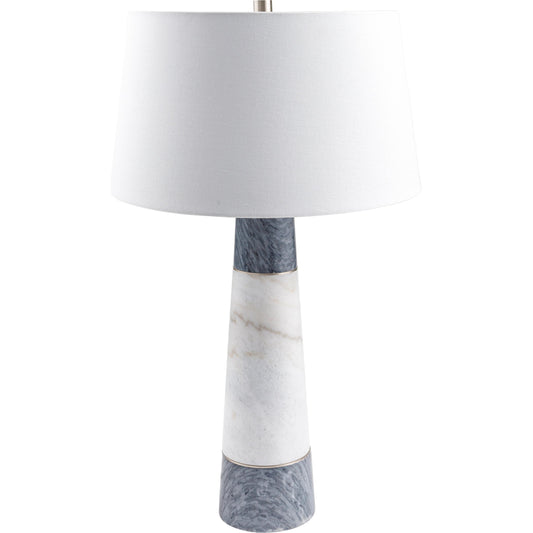 Lumion - 499131 by Surya in body: gray, white, shade: white, finial: metallic - silver, harp: metallic - nickel, cord: translucent and natural, brushed. Made from body: marble, marble, shade (outside): polyester, shade (i