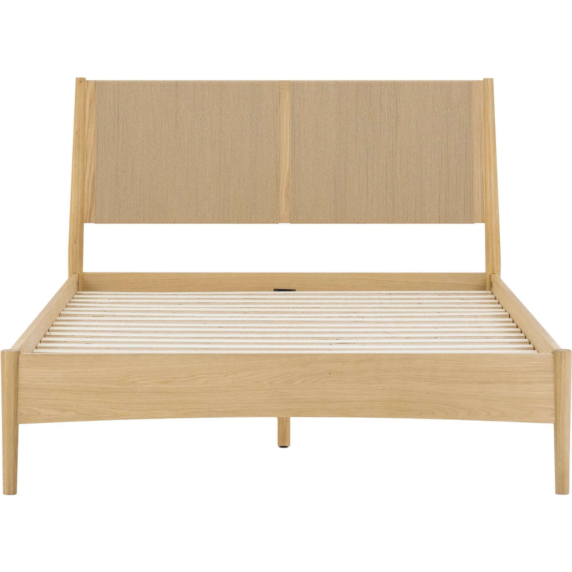 Lumina Queen Bed by LH Imports in beige and natural. Made from oak wood legs, 100% natural paper rope, mdf oak veneer in a transitional style.