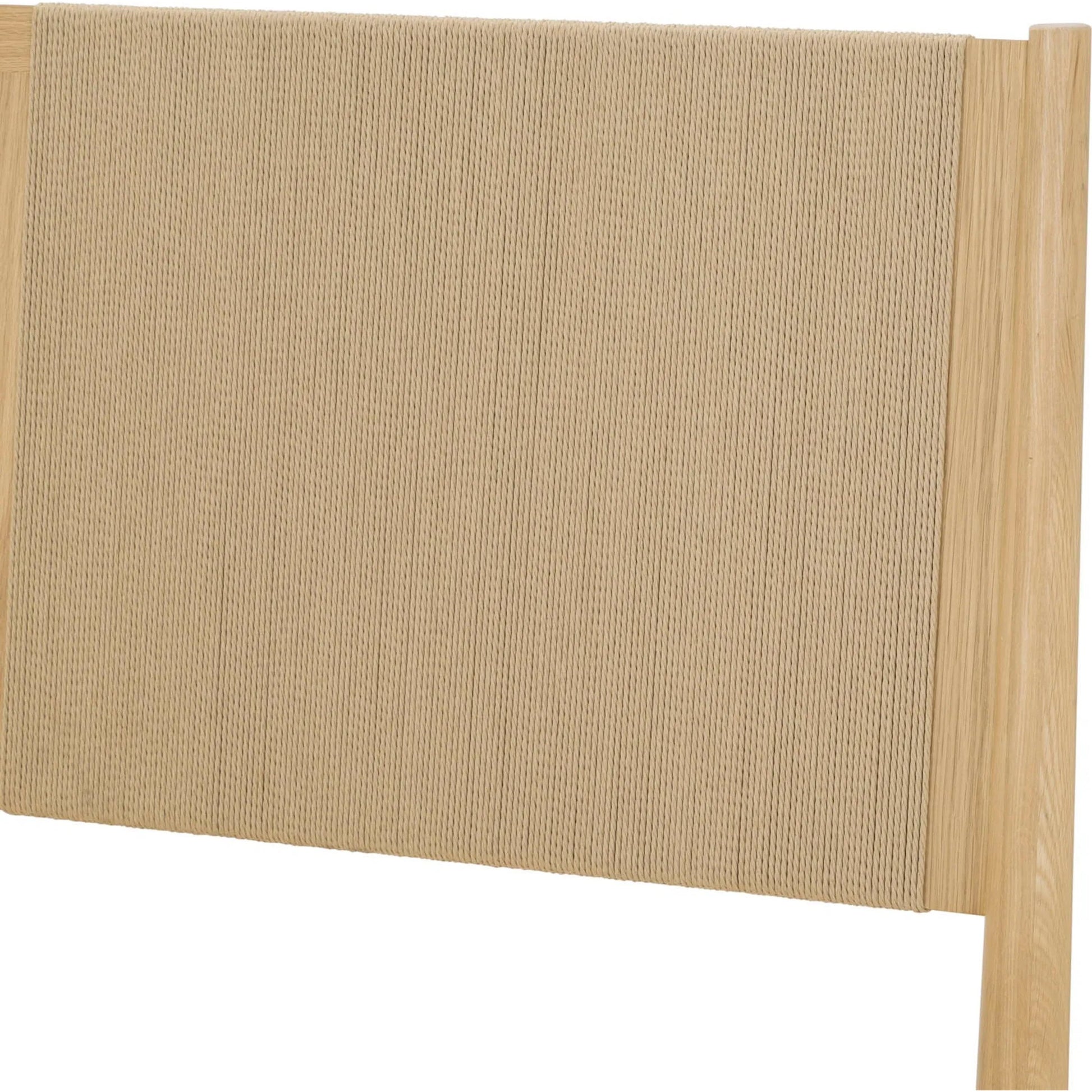 Lumina Queen Bed by LH Imports in beige and natural. Made from oak wood legs, 100% natural paper rope, mdf oak veneer in a transitional style.