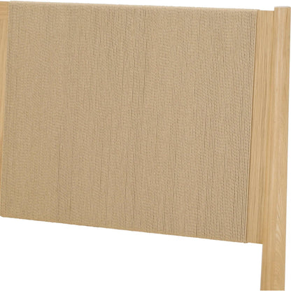 Lumina Queen Bed by LH Imports in beige and natural. Made from oak wood legs, 100% natural paper rope, mdf oak veneer in a transitional style.