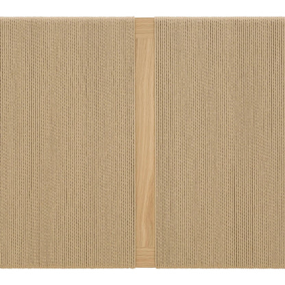 Lumina Queen Bed by LH Imports in beige and natural. Made from oak wood legs, 100% natural paper rope, mdf oak veneer in a transitional style.