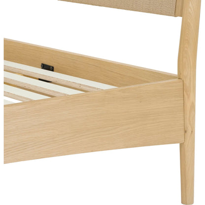 Lumina Queen Bed by LH Imports in beige and natural. Made from oak wood legs, 100% natural paper rope, mdf oak veneer in a transitional style.