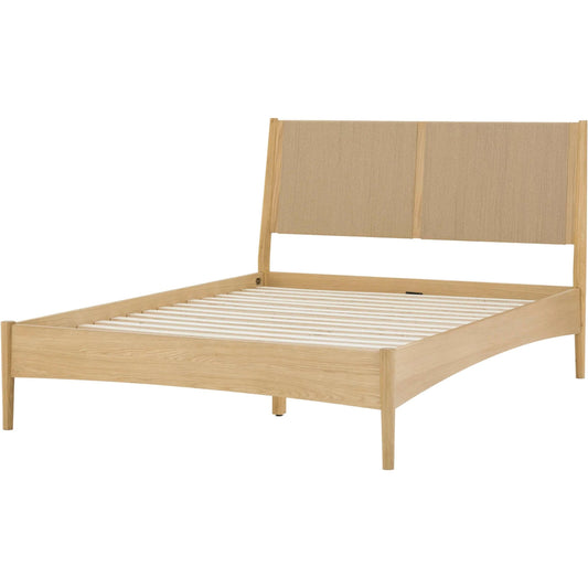 Lumina Queen Bed by LH Imports in beige and natural. Made from oak wood legs, 100% natural paper rope, mdf oak veneer in a unique style.