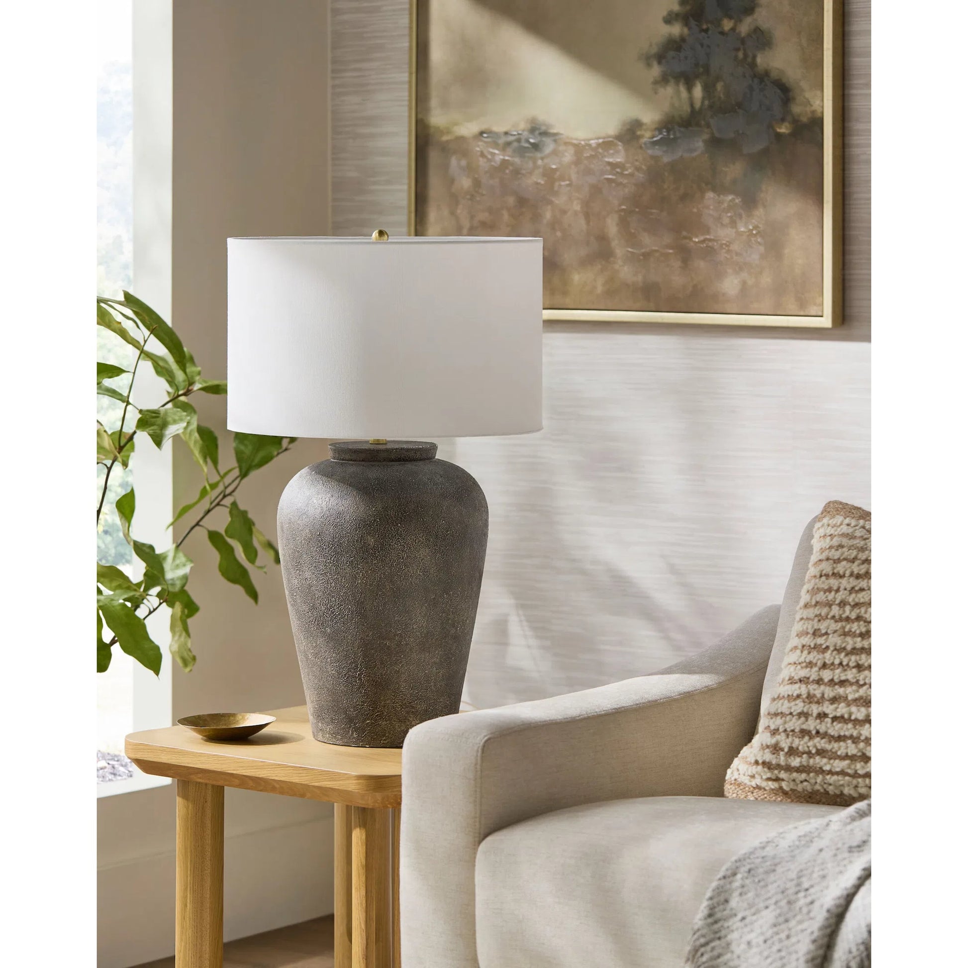 Lucero Accent Table Lamp by Surya. Made from ceramic, iron, linen, polyester in a unique style.