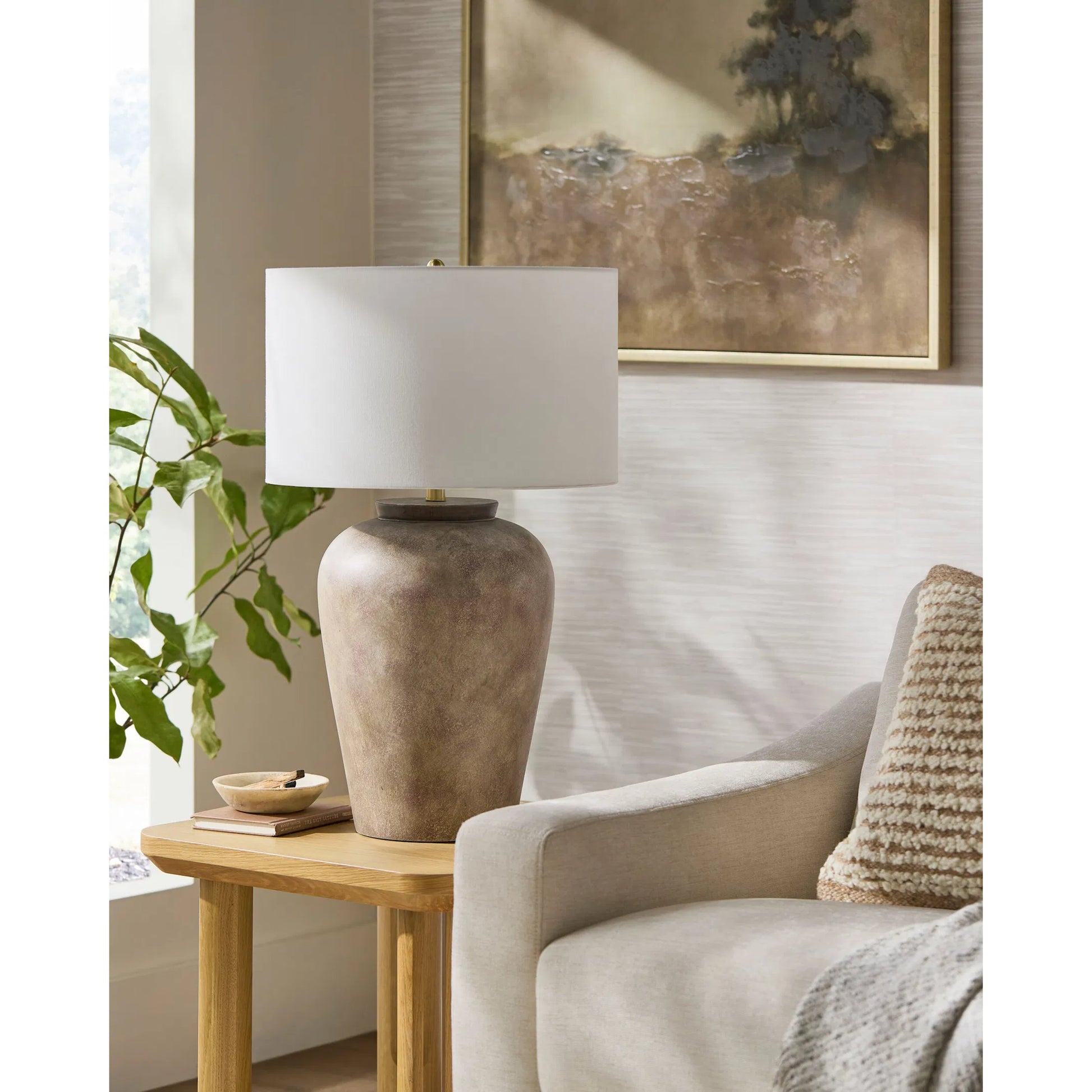 Lucero Accent Table Lamp by Surya. Made from ceramic, iron, linen, polyester in a unique style.
