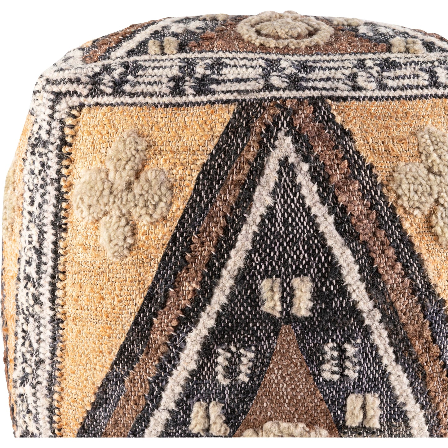 005 SI-1885403 | Closeup | Luanda - 32109 by Surya in black, light beige. Made from 70% jute, 20% wool, 10% cotton, 100% polybeads, 100% cotton in a eclectic & global style.