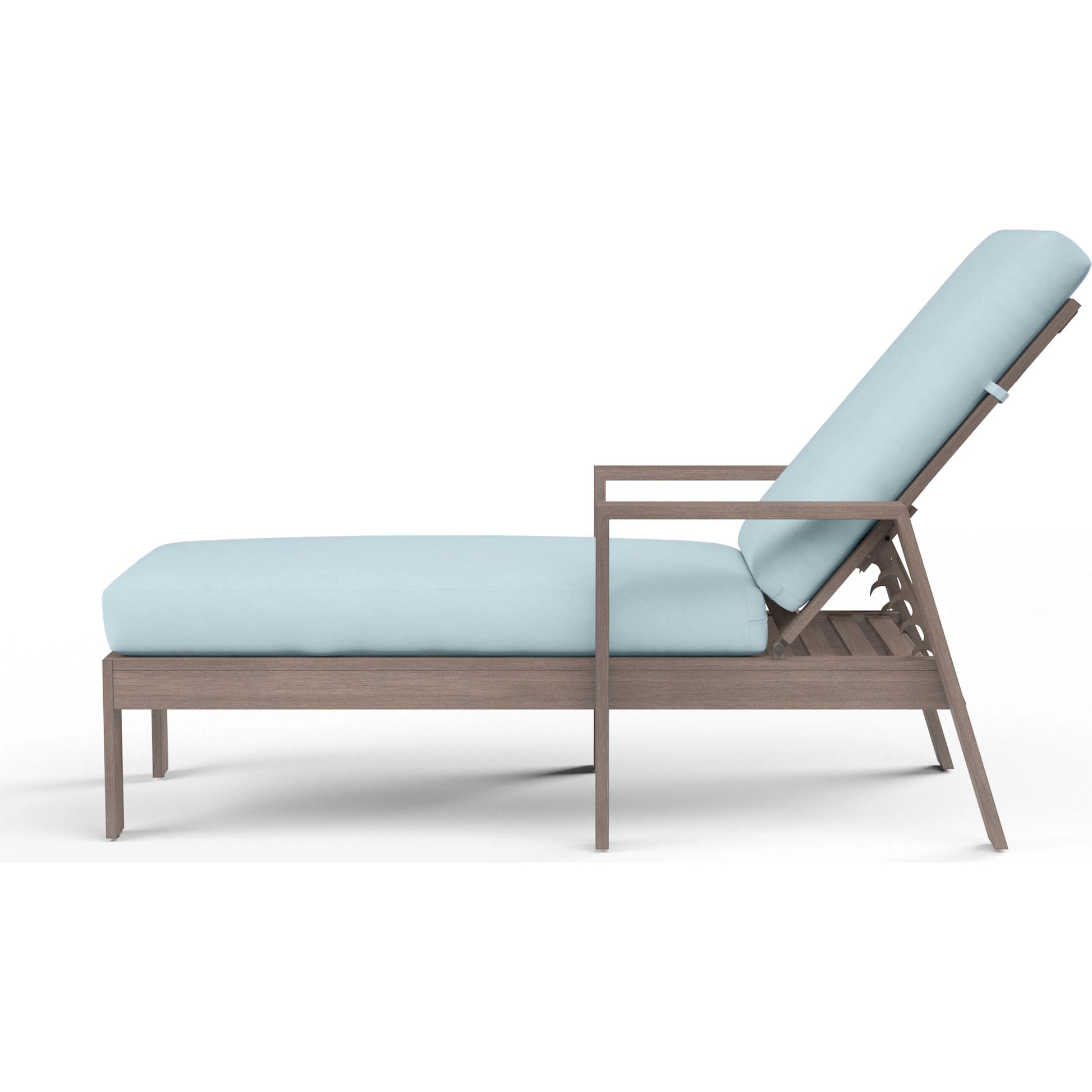 Laguna Outdoor Chaise Lounge by Sunset West in browns. Made from aluminum in a modern style.