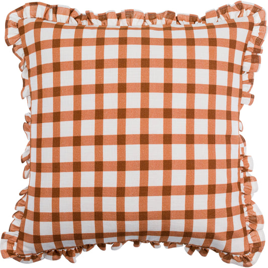 Louisville Pillow - 497695 by Livabliss in burnt orange, white. Made from front: 100% cotton, back: 100% cotton in a cottage & farmhouse style.