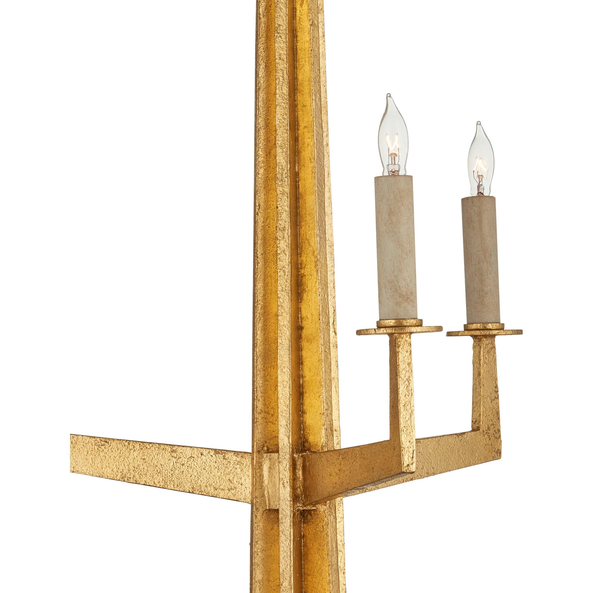 Goldfinch Chandelier by Currey and Company in washed lucerne gold. Made from wrought iron in a modern style.
