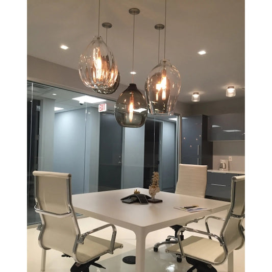 Harper Pendant by Tech Lighting. Made from hand-blown glass with soft groves in a cottage & farmhouse style.