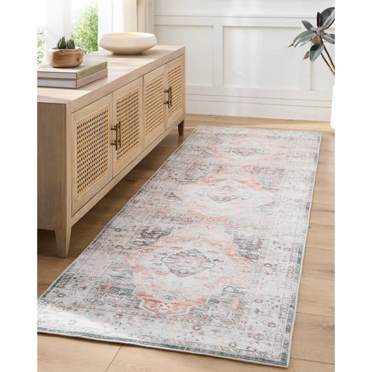 Lavable Rug - 499182 by Livabliss in dusty rose, slate gray, ivory, charcoal, soft peach. Made from face: 100% polyester in a unique style.