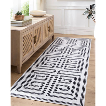 Lavable Rug - 500741 by Livabliss in white, onyx, light silver, old lavender. Made from polyester in a unique style.