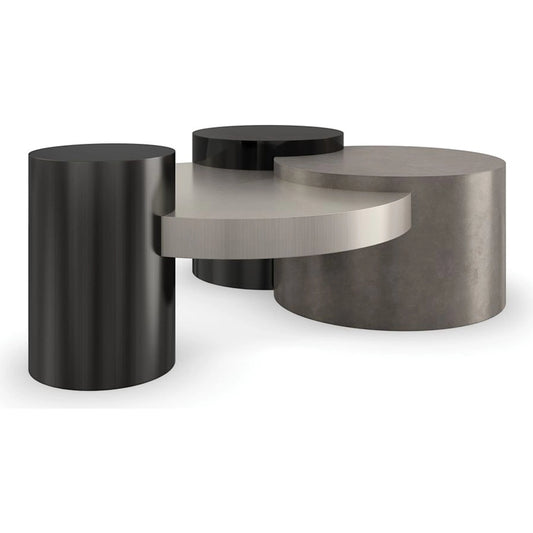 Constellation Cocktail Table by Caracole in black and silver burst, piano black, twilight frost, brushed tungsten. Made from birch, metal in a modern style.