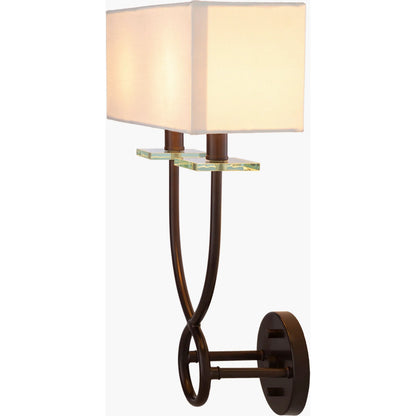 Livi Wall Sconce - 25190 by Surya in white, metallic bronze, clear and paintedpowder coatedtranslucent. Made from linen, polyester, glass, metal in a modern style.