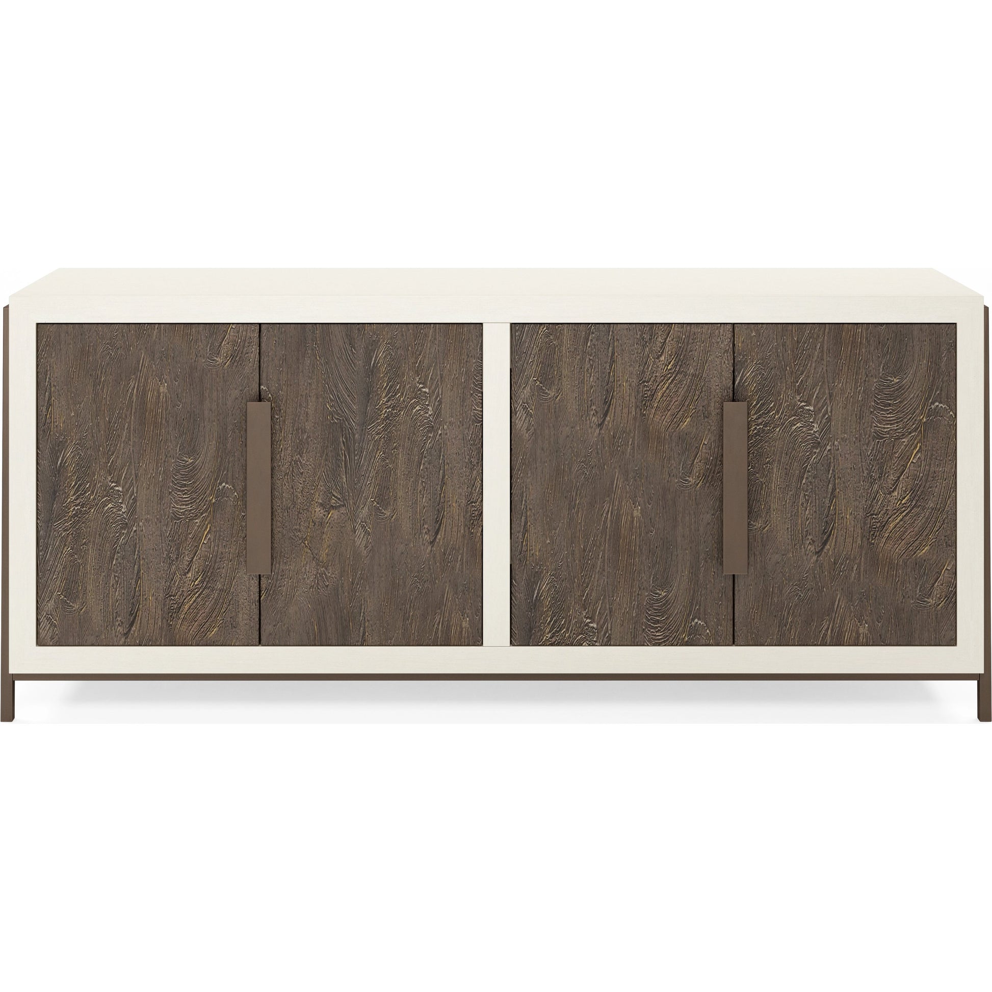 Blanc Credenza by A.R.T. Furniture in alabaster, burnished bronze. Made from parawood solids, resin, metal in a modern style.
