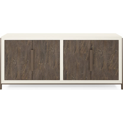 Blanc Credenza by A.R.T. Furniture in alabaster, burnished bronze. Made from parawood solids, resin, metal in a modern style.