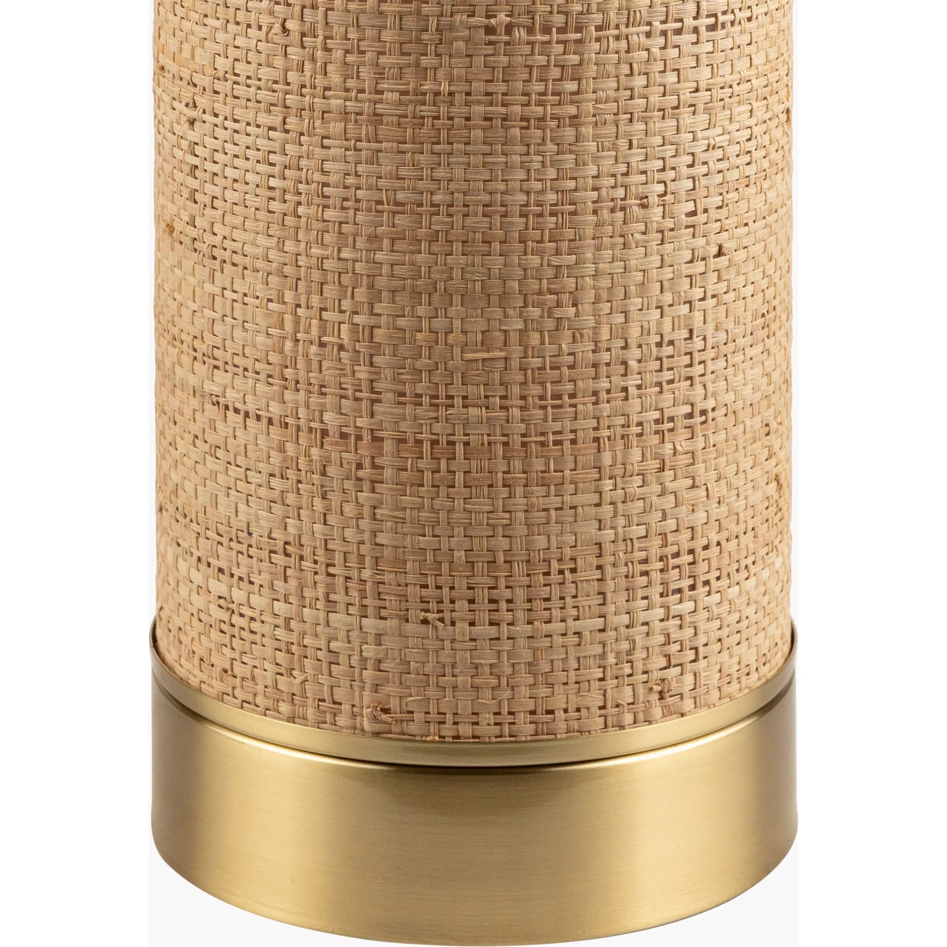 Livonia - 492808 by Surya in body: tan, base: gold, shade (outside): tan, shade (inside): white, finial: metallic - gold, harp: metallic - gold, cord: translucent and plated, natural brushed. Made from body: rattan, base: steel, 