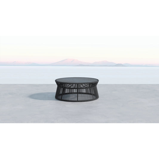 Milano Outdoor 40" Round Coffee Table by Sunset West in slate. Made from olefin rope in a coastal style.