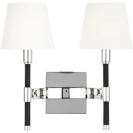 Katie Double Sconce by Visual Comfort & Co. in time worn brass. Made from steel in a unique style.
