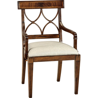 Buckingham Regency Mahogany Curved Back Arm Chair by Jonathan Charles in antique mahogany medium. Made from acacia in a modern style.