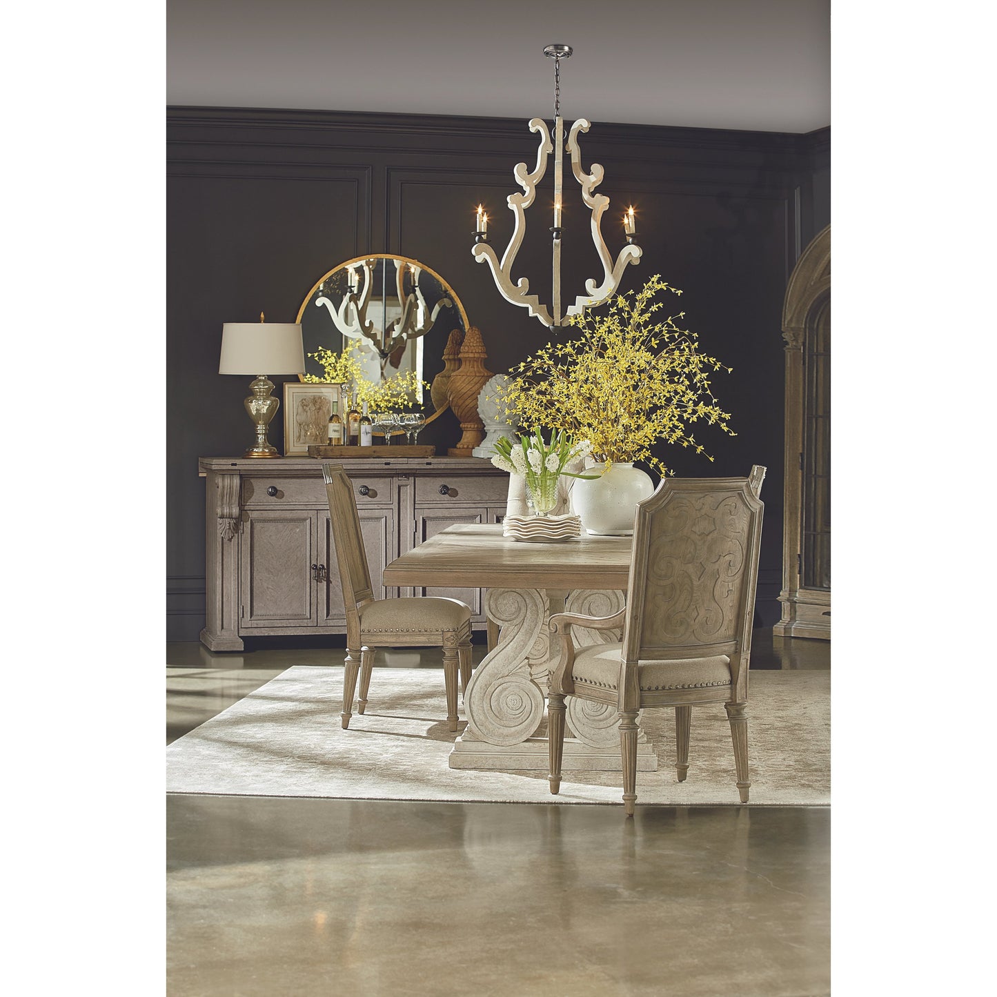 012 SI-2064893 | Lifestyle | Arch Salvage Mills Side Chair (Set of 2) by A.R.T. Furniture. Made from parrawood solids, cathedral elm veneers, foam, fabric, metal in a traditional style.