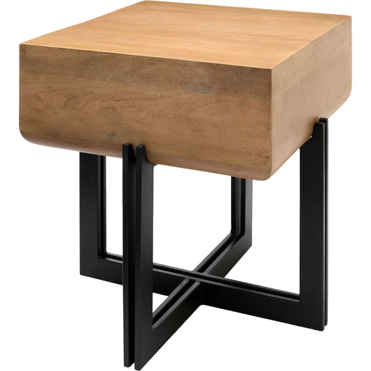 Lowmax End Table by Surya in brown, black and powder coated. Made from mango wood, cast iron in a unique style.