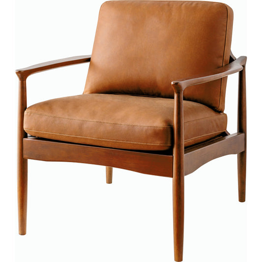 Lewiston Accent Chair - 528561 by Surya in upholstery: brown, base: brown and painted. Made from leather, rubber wood, polyurethane foam, dacron in a transitional style.
