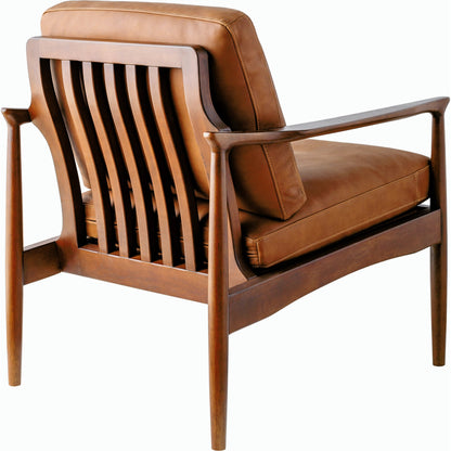 Lewiston Accent Chair - 528561 by Surya in upholstery: brown, base: brown and painted. Made from leather, rubber wood, polyurethane foam, dacron in a transitional style.