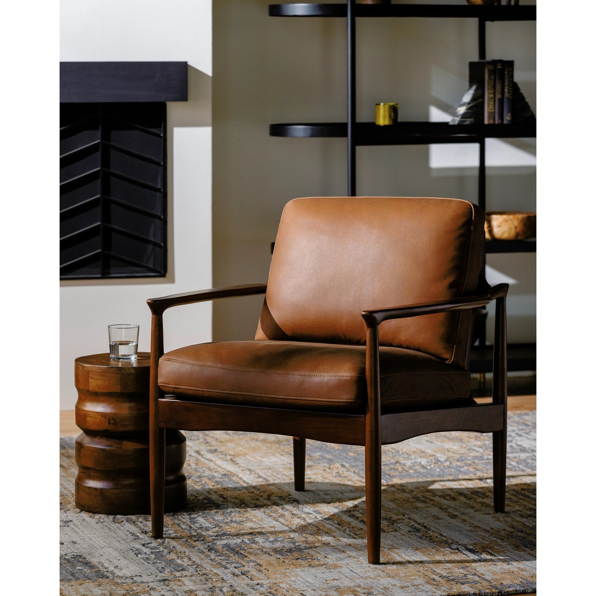 Lewiston Accent Chair - 528561 by Surya in upholstery: brown, base: brown and painted. Made from leather, rubber wood, polyurethane foam, dacron in a transitional style.