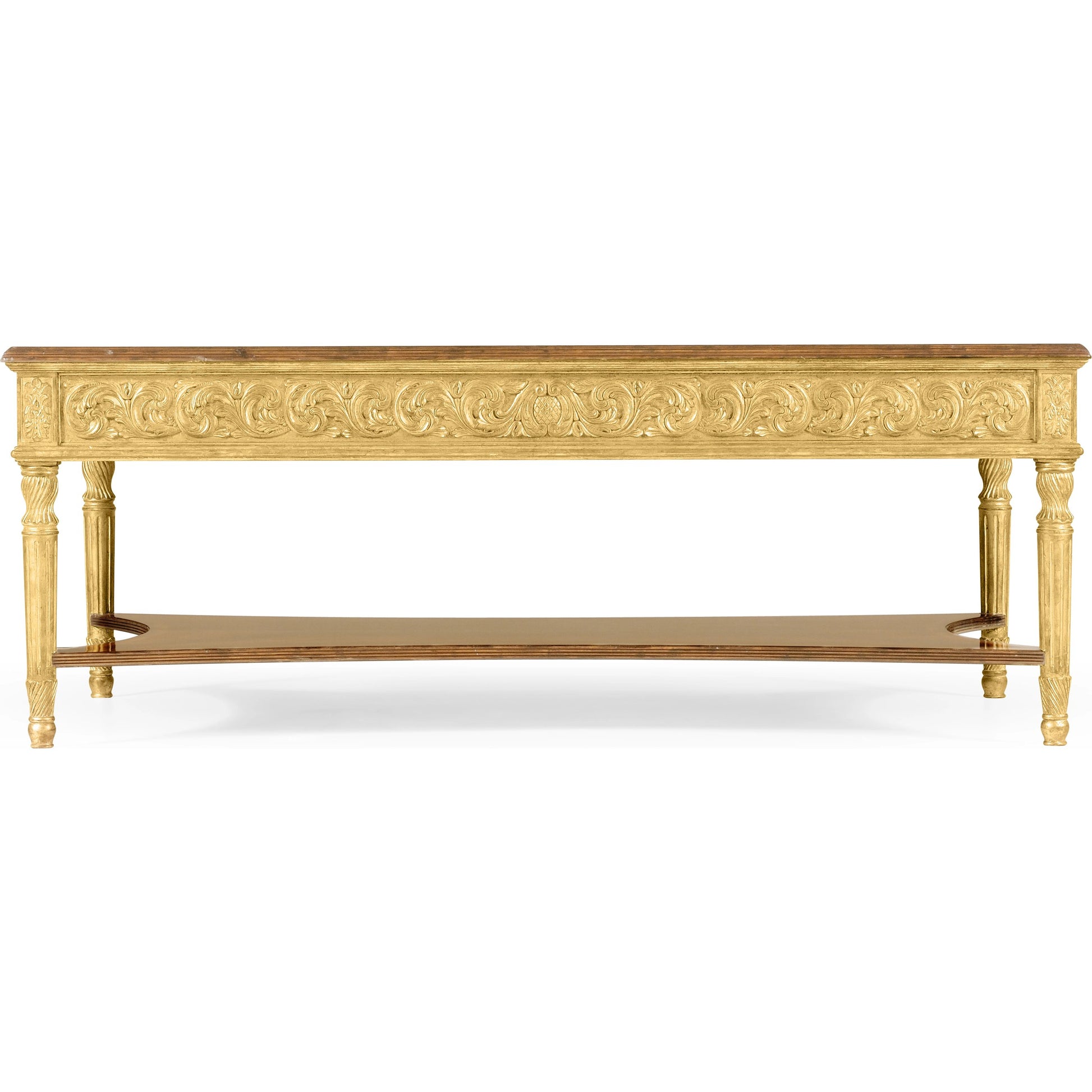Versailles Louis Xiv Style Rectangular Coffee Table by Jonathan Charles in gold and light antique gold-leaf. Made from acacia in a traditional style.