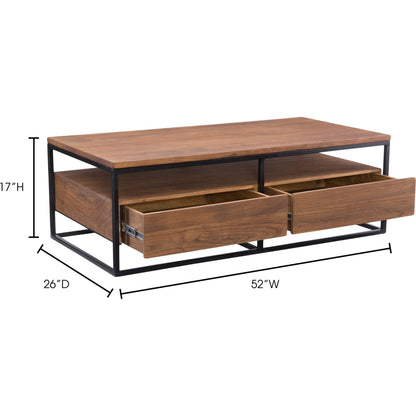 Vancouver Coffee Table by Moe's Home Collection in light brown. Made from acacia wood, iron in a modern style.