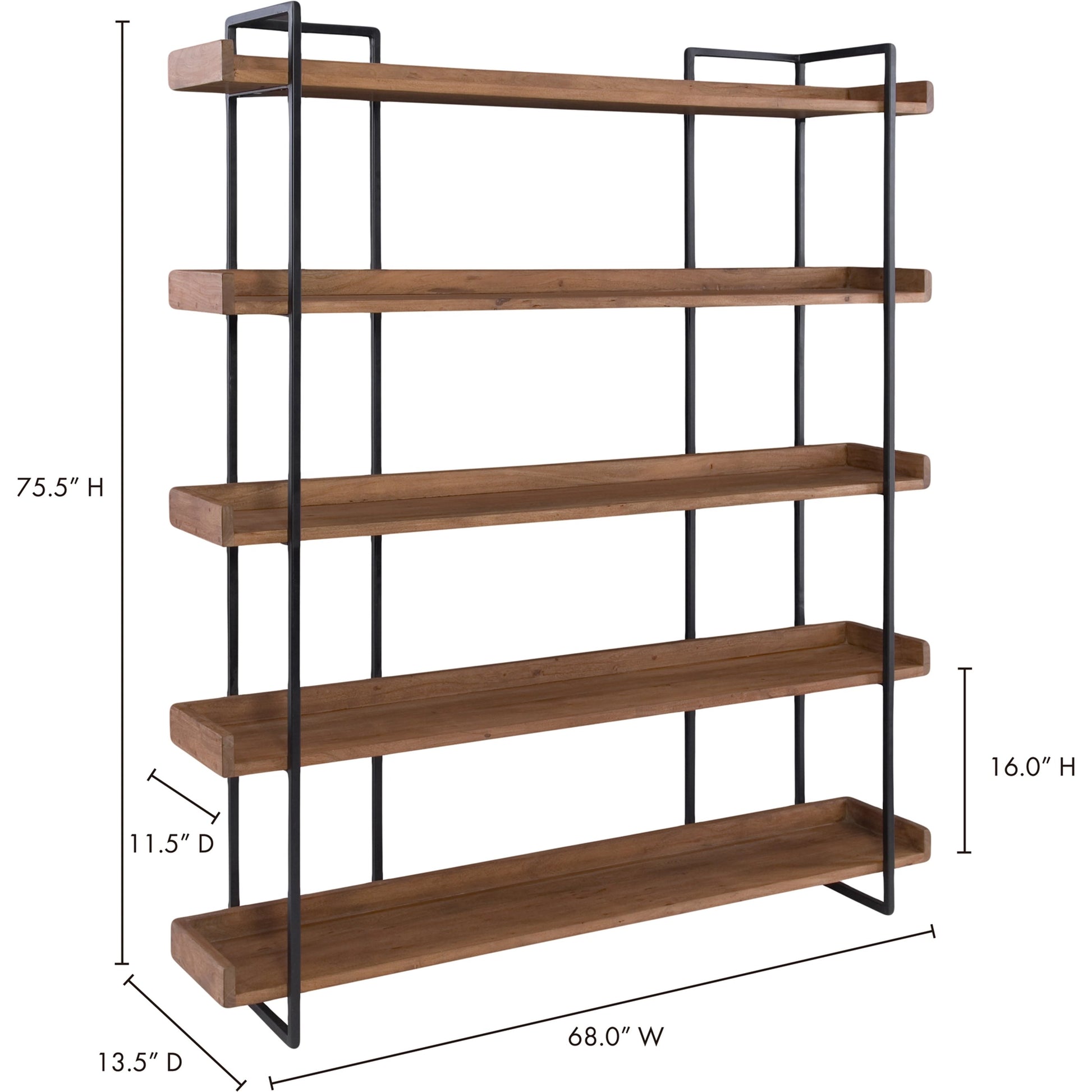 Vancouver Bookshelf by Moe's Home Collection in light brown. Made from acacia wood, iron in a modern style.