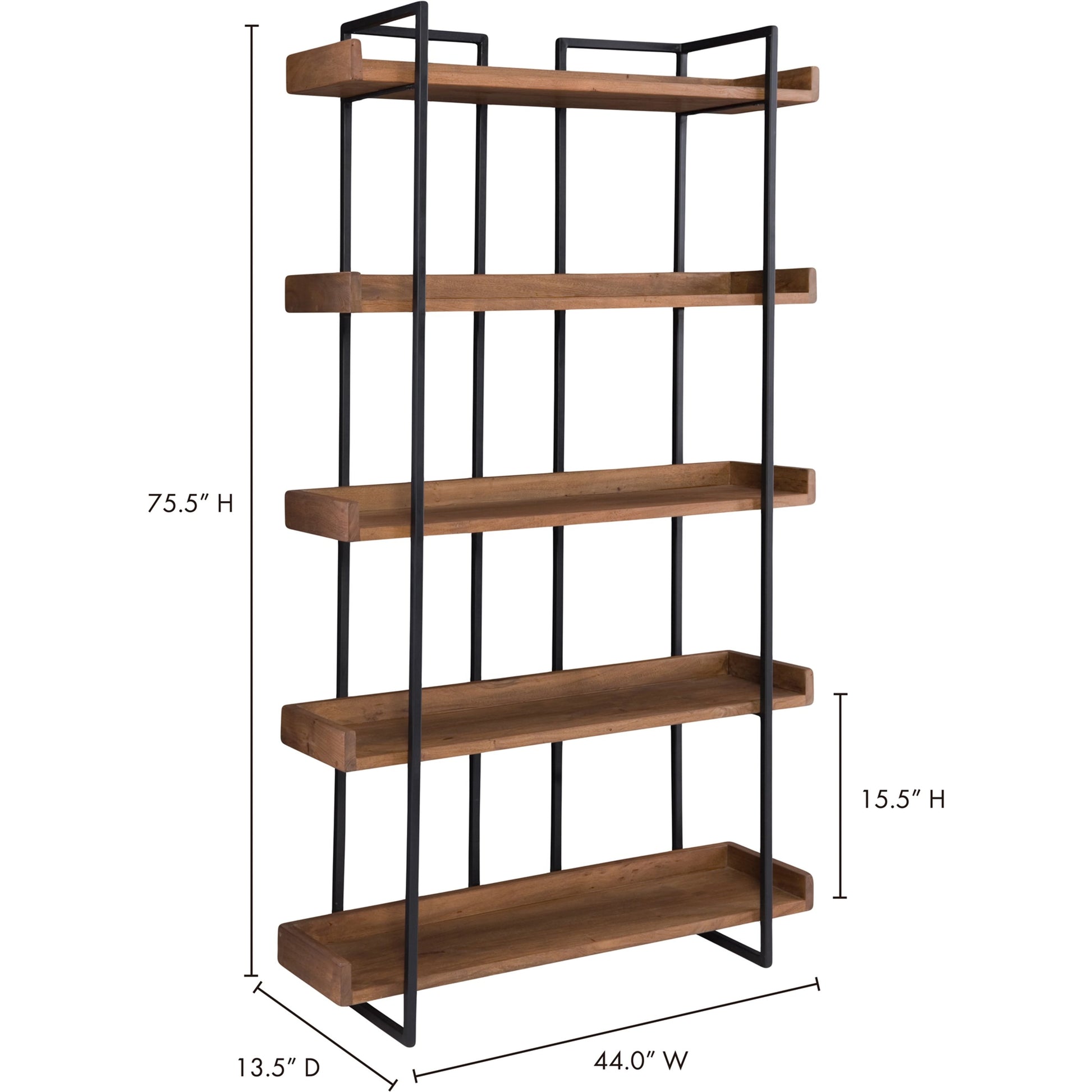 Vancouver Bookshelf by Moe's Home Collection in light brown. Made from acacia wood, iron in a modern style.