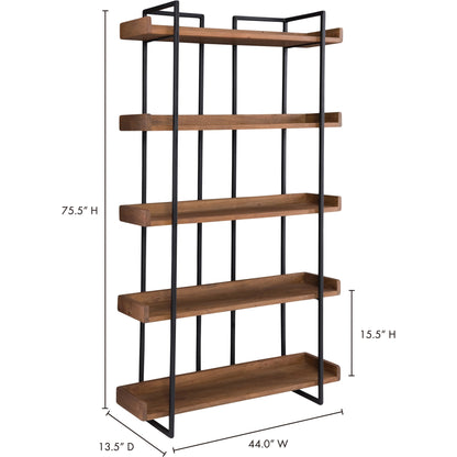 Vancouver Bookshelf by Moe's Home Collection in light brown. Made from acacia wood, iron in a modern style.
