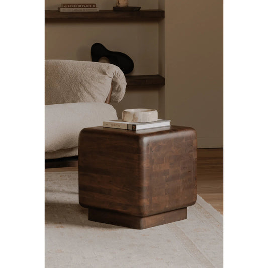 Eton Side Table by Moe's Home Collection in dark brown. Made from acacia wood in a unique style.