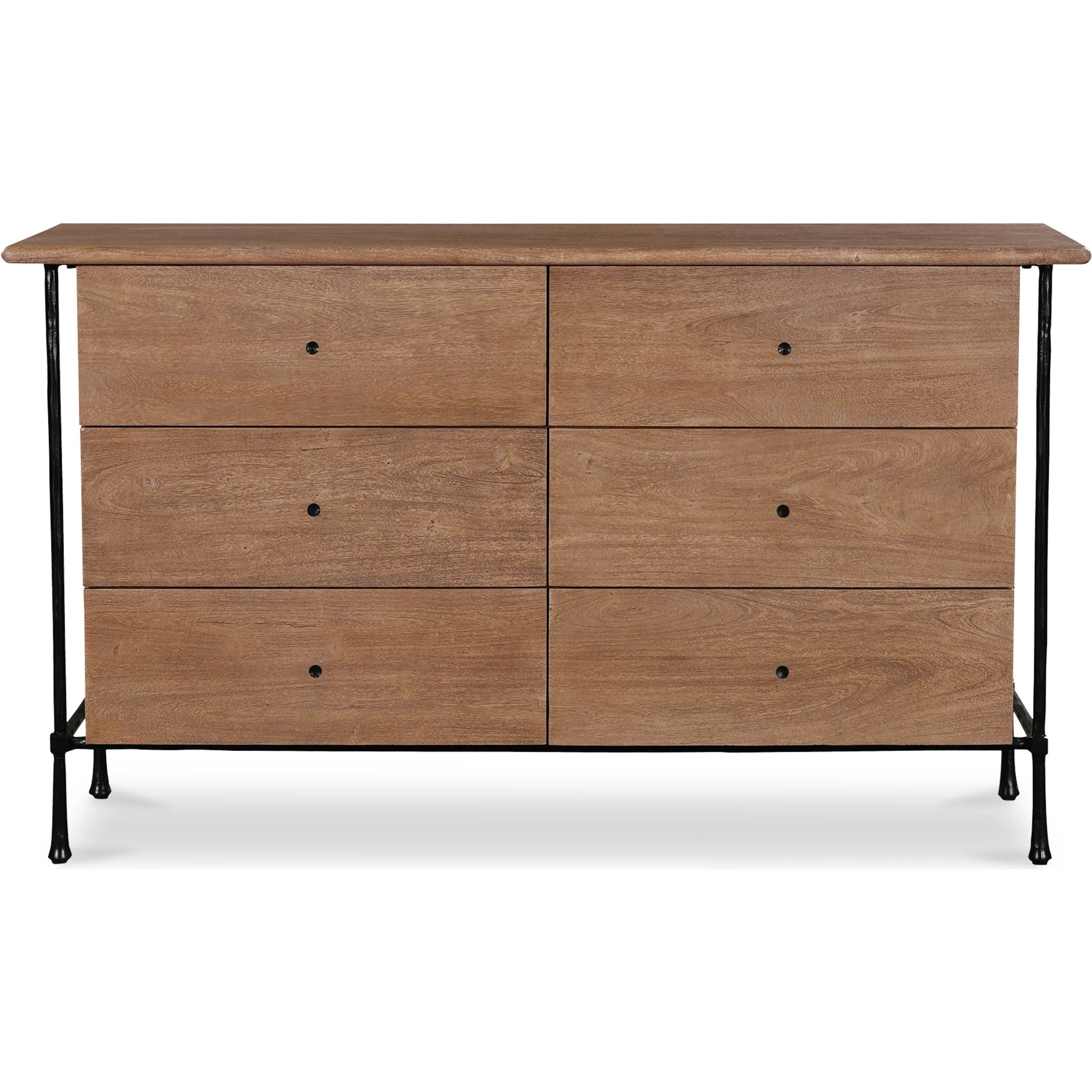 Rene 6 Drawer Dresser by Moe's Home Collection in vintage brown. Made from acacia wood, hammered iron frame in a transitional style.