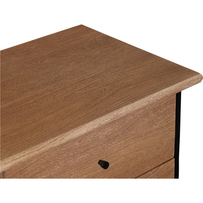Rene Nightstand by Moe's Home Collection in vintage brown. Made from acacia wood, hammered iron frame in a transitional style.