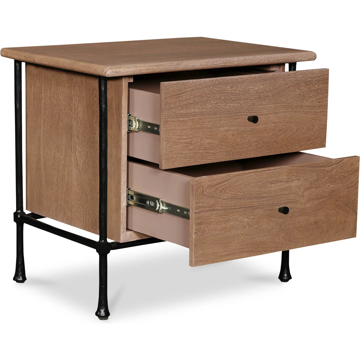 006 SI-2441559 | Additional Silo | Rene Nightstand by Moe's Home Collection in vintage brown. Made from acacia wood, hammered iron frame in a transitional style.