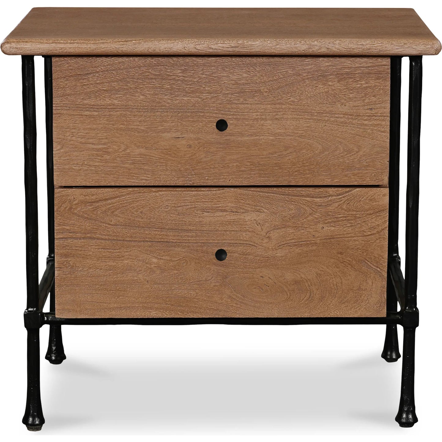 005 SI-2441559 | Primary Silo | Rene Nightstand by Moe's Home Collection in vintage brown. Made from acacia wood, hammered iron frame in a transitional style.