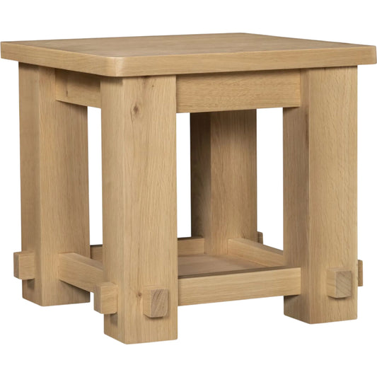 Morey Side Table by Moe's Home Collection in natural. Made from solid oak, thick oak veneer over mdf top in a unique style.