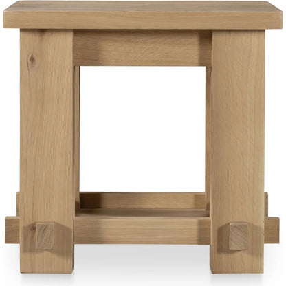 Morey Side Table by Moe's Home Collection in natural. Made from solid oak, thick oak veneer over mdf top in a unique style.