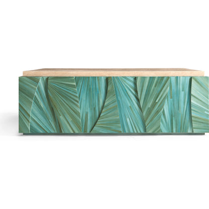 Seaglass Coffee Table by Jonathan Charles in blue and blue straw. Made from straw, marble, koto veneer in a eclectic & global style.