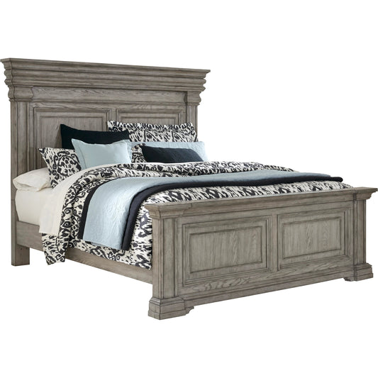 Madison Ridge Bed by Pulaski Furniture in bluff grey. Made from asian hardwood, oak veneers in a traditional style.