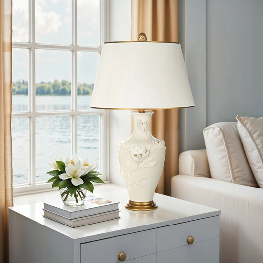 Snow Magnolia Lamp by Bradburn Home. Made from ceramic in a unique style.