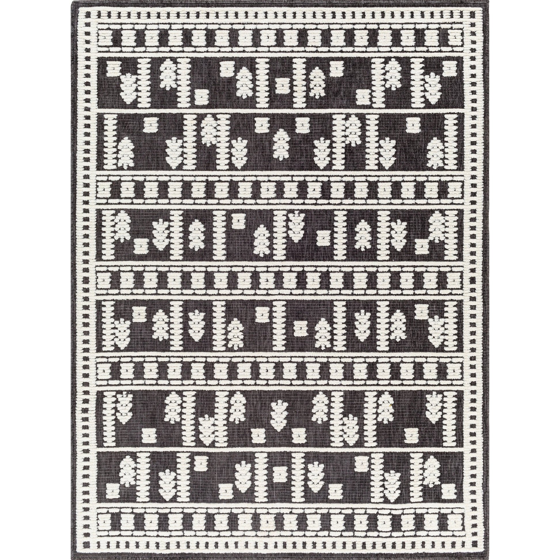 Lyna Rug by Livabliss in black, off-white. Made from main: 70% polypropylene, main: 30% polyester in a eclectic & global style.