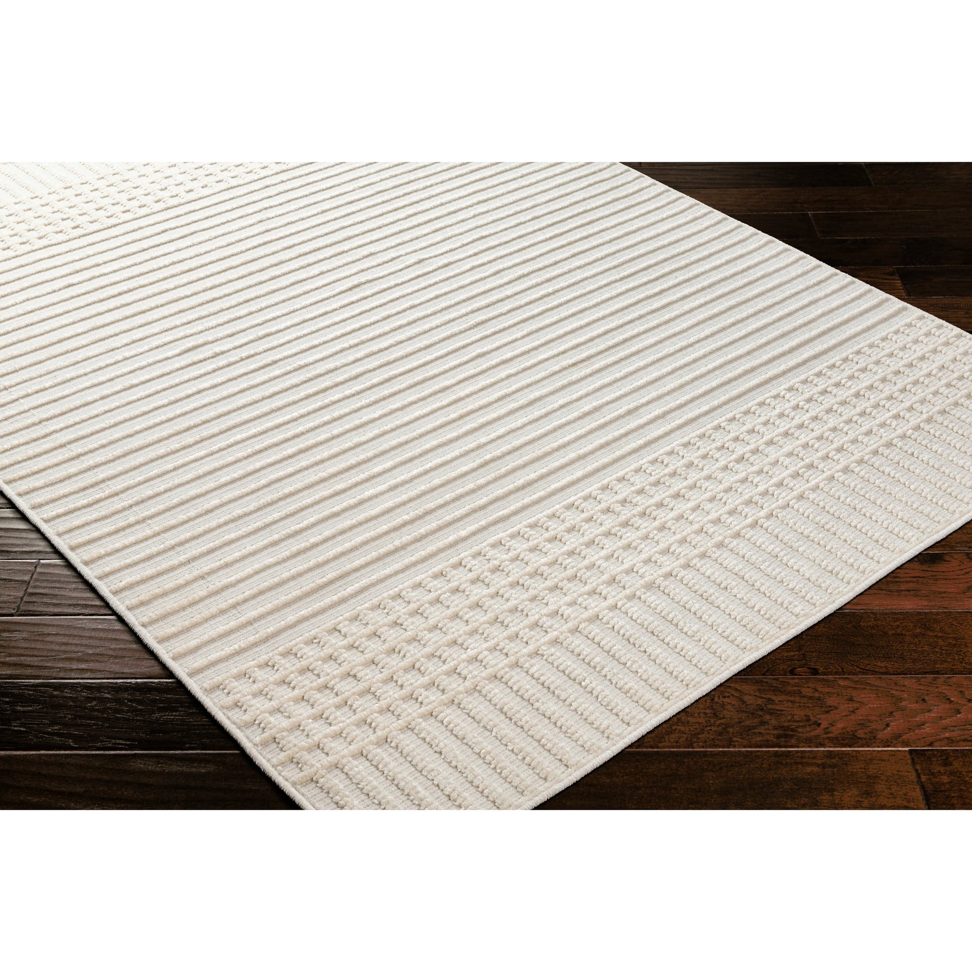 Lyna Rug by Livabliss in white, off-white. Made from main: 70% polypropylene, main: 30% polyester in a modern style.