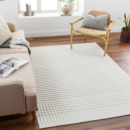 Lyna Rug by Livabliss in white, off-white. Made from main: 70% polypropylene, main: 30% polyester in a modern style.