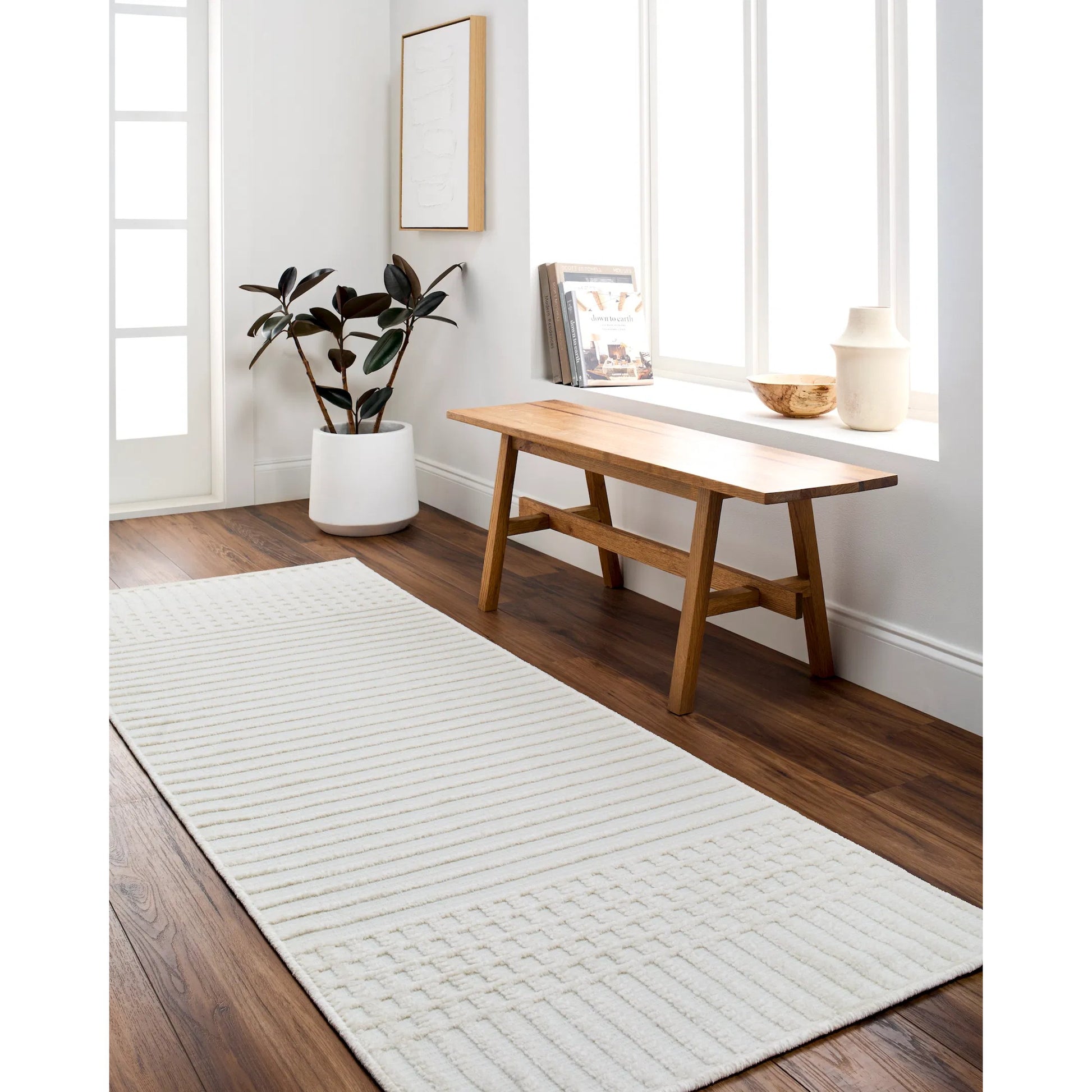 Lyna Rug by Livabliss in white, off-white. Made from main: 70% polypropylene, main: 30% polyester in a modern style.