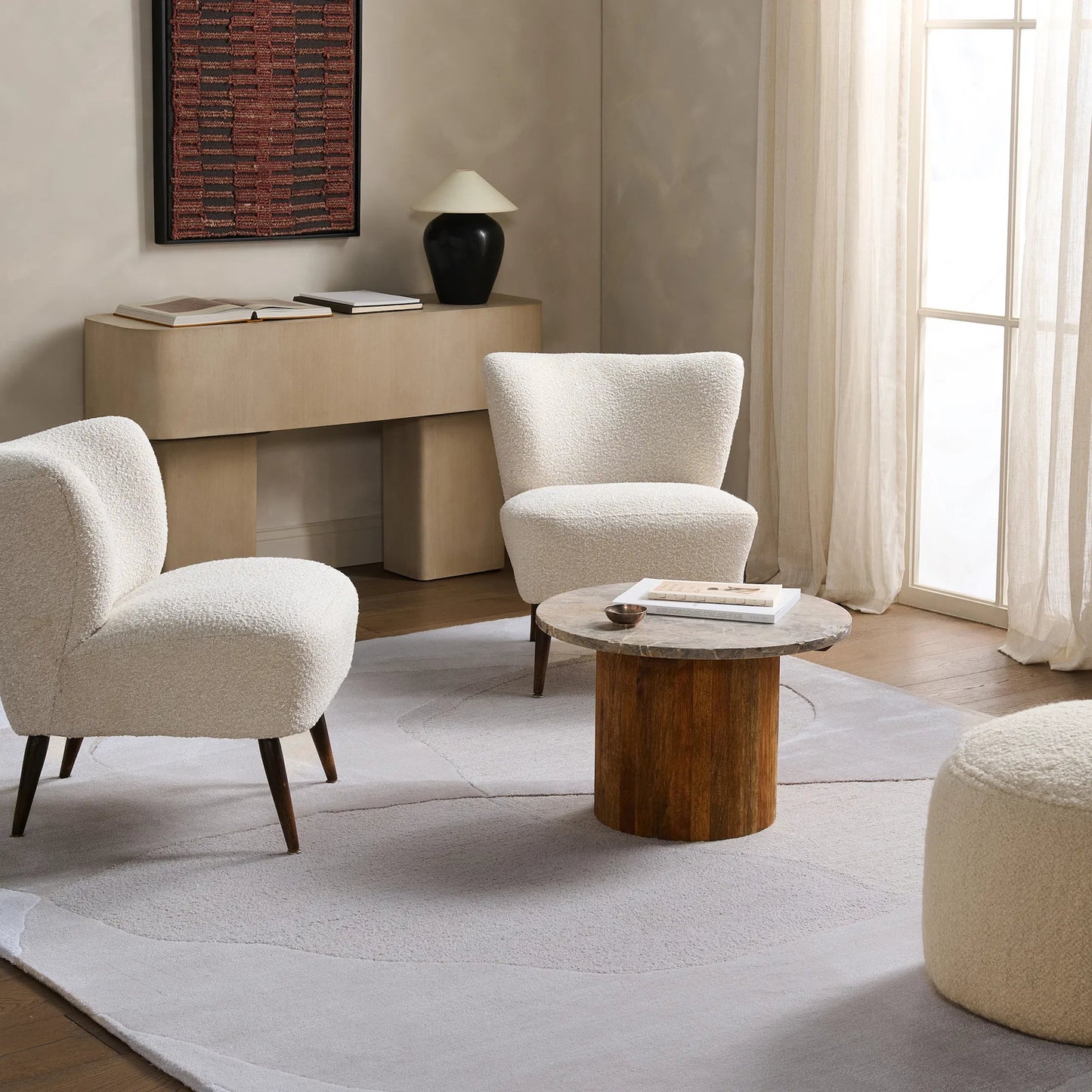008 SI-2531330,SI-2531331,SI-2531332,SI-2531333,SI-2531334,SI-2531335 | Lifestyle | Layered Form​ LYD02 Rug by Jaipur Living in ivory, white, tan, beige. Made from 65% viscose 35% wool in a unique style.